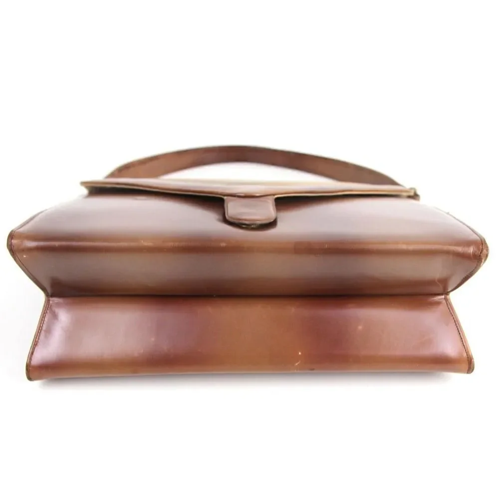 VINTAGE Sydney California BROWN GENUINE LEATHER FRAMED FLAP BAG HANDBAG SATCHEL